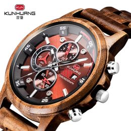 Wooden Men's Watches Casual Fashion Stylish Wooden Chronograph Quartz Watches Sport Outdoor Military Watch Gift for Man LY191213 244g