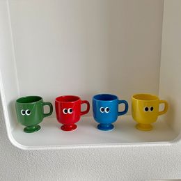 Cute Funny Big Eyes Ceramic Coffee Mug Lovely Yellow Red Green Blue Porcelain Cups Breakfast Tea Milk Mugs Gift For Friends Kids