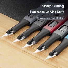 Multipurpose Utility Knife Kit And 5Pcs Horseshoe Shape Blade Aluminium Alloy Shank Non-Slip Locking DIY Hand Tools