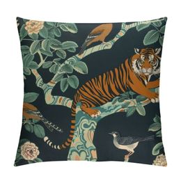 Tiger und Pfauen Kissenbezüge Couch Kissen Hülle moderne dekorative Quadratkissen für Heim im Wohnzimmer Schlafzimmer Bettkissen im Freien