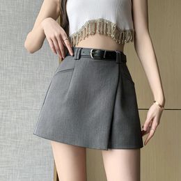 Casual Women Suit Shorts Summer Fashion High Waist Aline Skirts Korean Style Ladies Culottes GrayBlack 240529