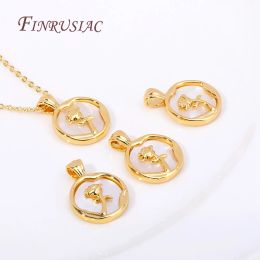 18K Real Gold Plated Rose Pendant Jewellery Making Supplies,Natural Shell Round Charms For DIY Necklace Making Crafts