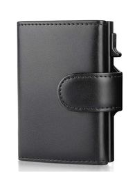 Gebwolf Aluminum Credit Card Holder Wallet RFID Blocking Trifold Smart Men Wallets 100% Genuine Leather Slim with Coin Pocket 240529