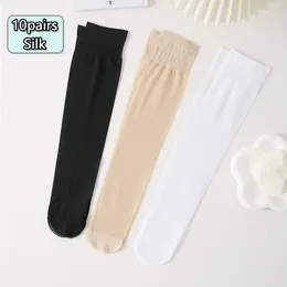 Women Socks 10 Pairs Pack Long Tube Black Silk Stockings Women's Breathable Ultra-thin Summer JK Calf White Leg