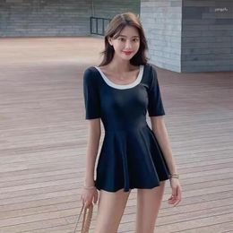 Women's Swimwear Korea Sexy Backless Onsen Ruffles Swimsuit Simplicity Solid Colour One Piece Suits Vacation Conservative Sundress