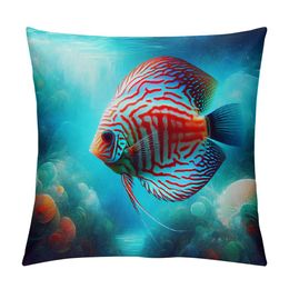 Fish Pillow Cover Ocean Tropical Throw Pillow Case Square Cushion Cover Home Decor for Sofa Bedroom Liveroom Decorative 18"X18" inch Pillowcase