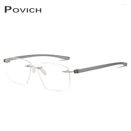 Sunglasses Frames POVICH Men Rimless Glasses Frame Metal Optics Lens Anti Blue Light Radiation Large Size Eyewear