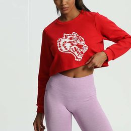 Wolf Head Darcsport Shoulder Drop Yoga Short Sweater for womens designer clothing tracksuits New Pullover Sports Fitness Wear long sleeved t shirt UNNX
