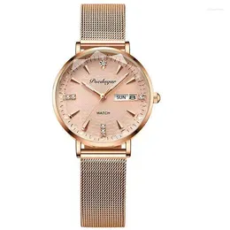 Wristwatches Luxury Crystal Design Women Watches Waterproof Brand Minimalism Small Dial Ladies Watch Stainless Steel Mesh Strap 2024