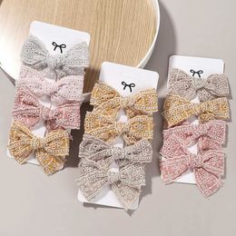 Hair Accessories 4Pcs/Set Cotton Solid Color Bows Hair Clip For Kids Girls Hollow Lace Bowknot Barrettes Hair Pins Baby Headwear Hair Accessories Y240529