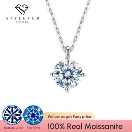 Stylever Luxury Certified Diamond Classic Round Pendant Necklace for Women 925 Sterling Silver Chain Wedding Jewelry 240529