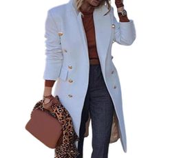 Women039s Wool Blends Jacket Female Solid Color Coat Slim Fit Doublebreasted Autumn Winter TurnDown Collar Women Overcoat J4513802