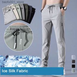 Men's Pants Unisex breathable quick drying elastic pants for mens summer ice silk pants jogger mens casual pants thin Trousers sports pants Q240529