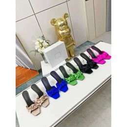 Sexy Sandals 2024 High Quality Genuine Leather Heel Shoes Slippers Silk Bow Tie Vamp 9.5cm Women Sand aea