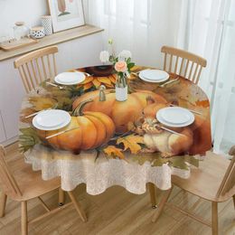 Table Cloth Autumn Pumpkin Squirrel Sunflower Tablecloths For Dining Waterproof Round Cover Kitchen Living Room