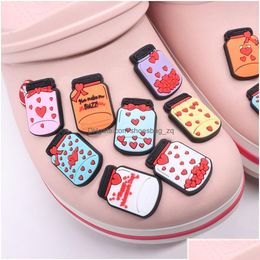 Jewelry Wholesale 100Pcs Pvc Happy Valentines Day Glass Bottles Heart Love Favorite Garden Shoe Charms Decorations For Button Clog Bac Otvja
