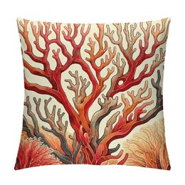 Marine Sea World Corals Throw Pillow Cover Nature Reef Blue and White Stripes Pillow Case 18x18 Inch Decorative Square Cushion for Home Couch Bed