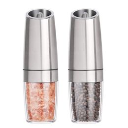 Gravity Electric Salt And Pepper Grinders Set - Battery Operated Stainless Steel Automatic Pepper Mills With Blue Led Light T200323 176e