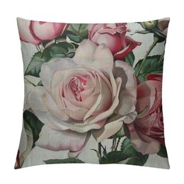 Watercolor Roses Throw Pillow Cover Elegant Floral Bud Petal Romantic Plant Curl Bloom Botanical Pillow Case Decorative Square Cushion for Home Couch Bed