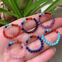 7 anelli di pietra di cristallo chakra colorate piccole perle fascino ametista anelli di cristallo naturale in quarzo rosa per donne che guareranno gioielli