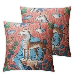 Pillow Cover Fishing Village Orange Coral Red Pillow Designer Fabric Cushion Cover Chinoiserie Asian Decortaive Pillow case 2pc