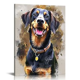 Dog/Cat Portrait Watercolor Painting Framed Canvas Wall Art for Home Decoration, Memorial Gift for Pet Lovers Dog Moms