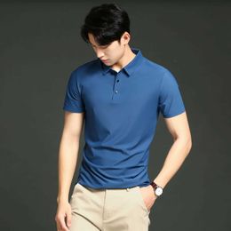 Men's Polos For 2024 Summer High Quality No Trace Breathable Fashion Short Sleeves Black Blue Nylon ICE Silk POLO Shirts z240529
