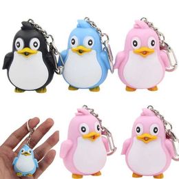 Plush Keychains Cute penguin keyring LED flashlight with sound light keyring childrens toy fun animal keyholder fashionable keychain S2452802