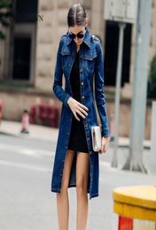 Women Autumn Medium Length Denim Trench Coat Long Sleeve Vintage Casual Female Jeans Windbreaker Pencil Dress with Belt Overcoat4806145