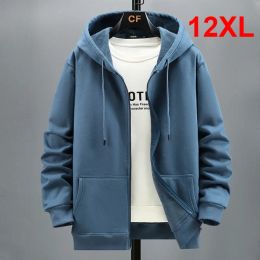 2023 Men Zip Oversized Hoodie Plus Sized Fleece Hood Long Sleeve Top Male Sweatshirt Zipper Loose Baggy Big Size Plus Large 12XL