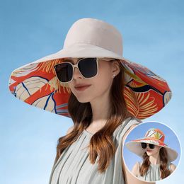 Stylish Womens Reversible Sun Hat with Wide Brim Foldable Design and Floral Print Cotton Sunburn Protection 240529