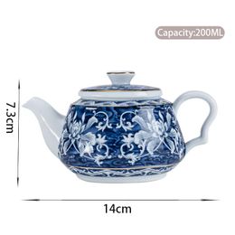 200ml Chinese Traditional Blue and White Porcelain Teapots Master Handmade Ceramic Tea Pot Household Kettle Portable Tea Set