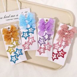 Hair Accessories Lovely Hair Clips Set Gift for Kids Lace Bow Barrettes Y2k Five Star BB Clips for Hair Bangs Hairgripes Girls Fashion Headwear Y240529
