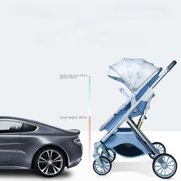 NEW 2024 Can Sit or Lie Down Folding Four Wheels Cart High View Shock Absorption Newborn Baby Stroller Blue F24528 L2405