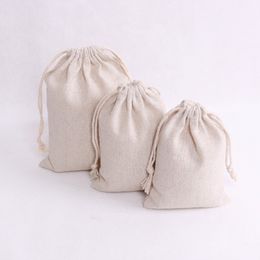 100pcs lot Natural Colour Cotton Bags Small Party Favours Linen Drawstring Gift Bag Muslin Pouch Bracelet Jewellery Packaging Bags 284Q
