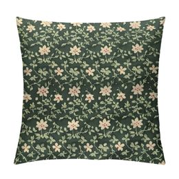 Shamrock Decorative Throw Pillow Case, Clovers and Hearts Pattern St Paddy's Day Motifs on Green Backdrop, Couch Bedroom Living Room Cushion Cover, Green Cream
