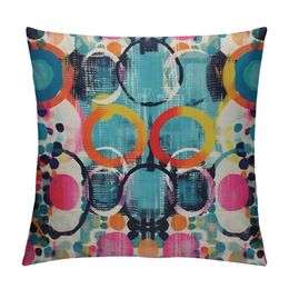 Throw Pillow Cover Modern Design Geometric Circles Abstract Art Grunge Background Graffiti Style Square Pillow Case Cushion Cover for Home Car Decorative