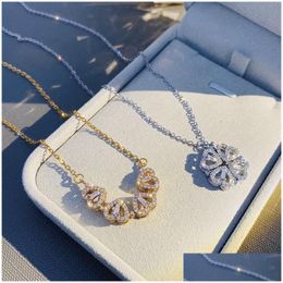 Pendant Necklaces Creative Magnetic Folding Heart-Shaped Four-Leaf Clover Necklace Jewellery Two Ways To Wear Unusual Party Gift Drop De Dhl1J
