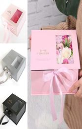 1pcFlower Gift Paper Boxes Clear Window Transparant Square Shape Portable Packing Flower Bags Wrap5542001