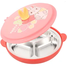 Dinnerware Divider Round Lunch Box Child Plates Baby Feeding Divided Dinner Toddler Tray Camping 304 Stainless Steel Dishes Kids