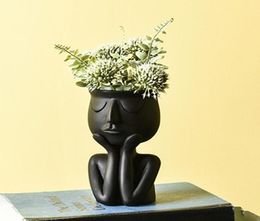 Nordric Style Human Think Face Ceramic Home Plants Flower Storage Pot Vase Planter Tabletop Decoration Y03141796131