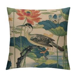 Chinoiserie Lotus Pillow Covers Asian Style Throw Pillow Cover Aqua Teal Farmhouse Pillow Case Cushion Cover Home Decor for Couch Bedroom Living Room