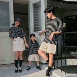 Summer Family Clothes Mom and Girl Tops Skirts Two Piece Sets Korean Style Dad Son Matching T Shirts Shorts Outfit Kids Clothing
