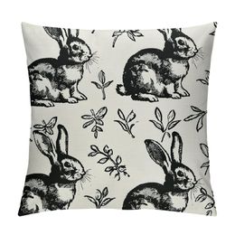 AnyDesign Easter Pillow Covers Bunny Throw Pillow Case Beige Rabbit Holiday Decorative Cushion Case for Home Office Room Couch Sofa,