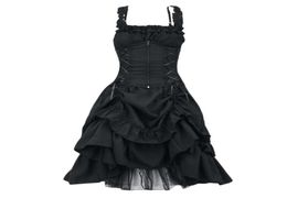 Casual Dresses Goth Retro Party Dress Women Victorian Gothic Lolita Sexy Black Lace Up Mesh Sawing Vintage Cosplay Costumes4543333