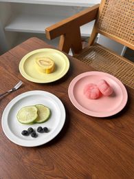 Plates Cute Candy Colour Ceramic Round Dinner Plate Solid Fruit Simple Salad Dessert Pastry Household Tableware