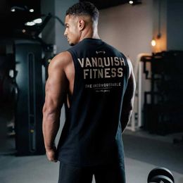 Men's Tank Tops Gym Fitness Sports Mens Tank Top Cotton Wide Shoulder Round Neck Sleeveless Casual Mens Shirt Y240522