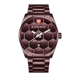 KADEMAN Brand High Definition Luminous Mens Watch Quartz Calendar Watches Leisure Simple Football Texture Stainless Steel Band Wristwat 216D