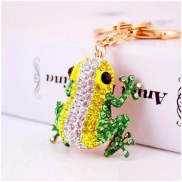 Key Rings Est Animal Frog Pendant Keychain 3Pcs/Lot Colorf Crystal Rhinestone Lobster Clasp Car Chains Party Gift Ornament Cute Keyr Dh6Rp