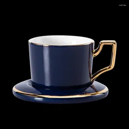 Cups Saucers Creative Porcelain Coffee Cup With Handle Blue Ceramic Luxury European Gold Tazza Colazione Home Container LL50CC